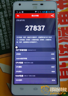 关于中兴清样2跑分的信息