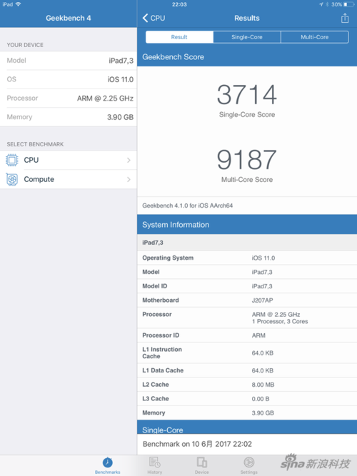 关于ipadprogeekbench跑分的信息